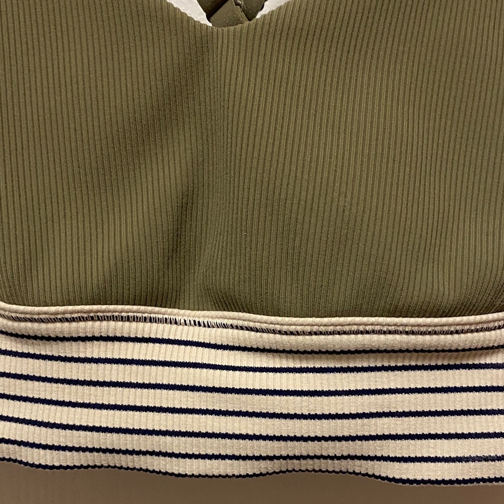 Stylish Olive Green Bralette with Striped Band - Picture 3 of 9
